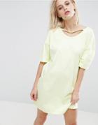 Asos T-shirt Dress With Open Neck Detail - Yellow