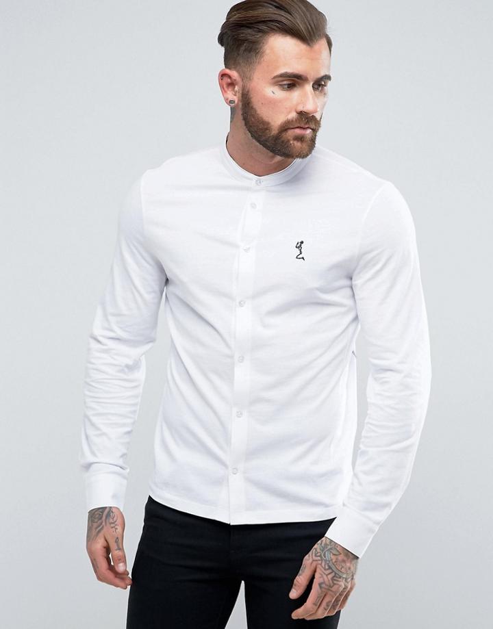 Religion Button Down Shirt With Grandad Collar - White
