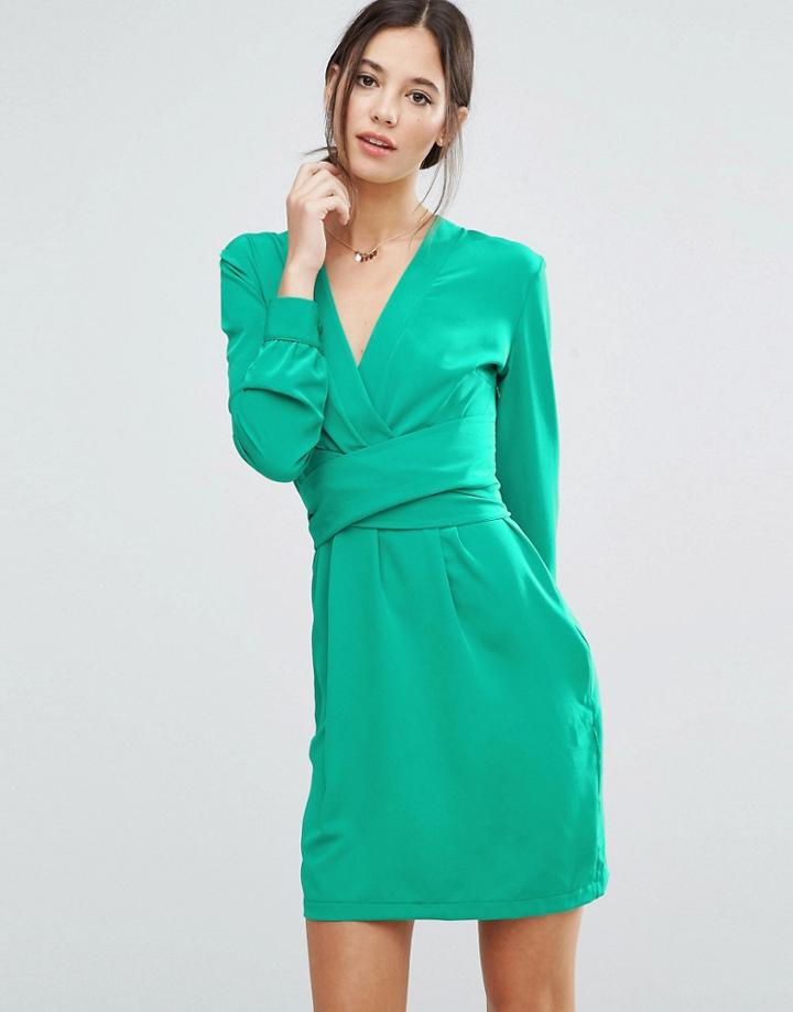 Liquorish Wrap Front Dress - Green