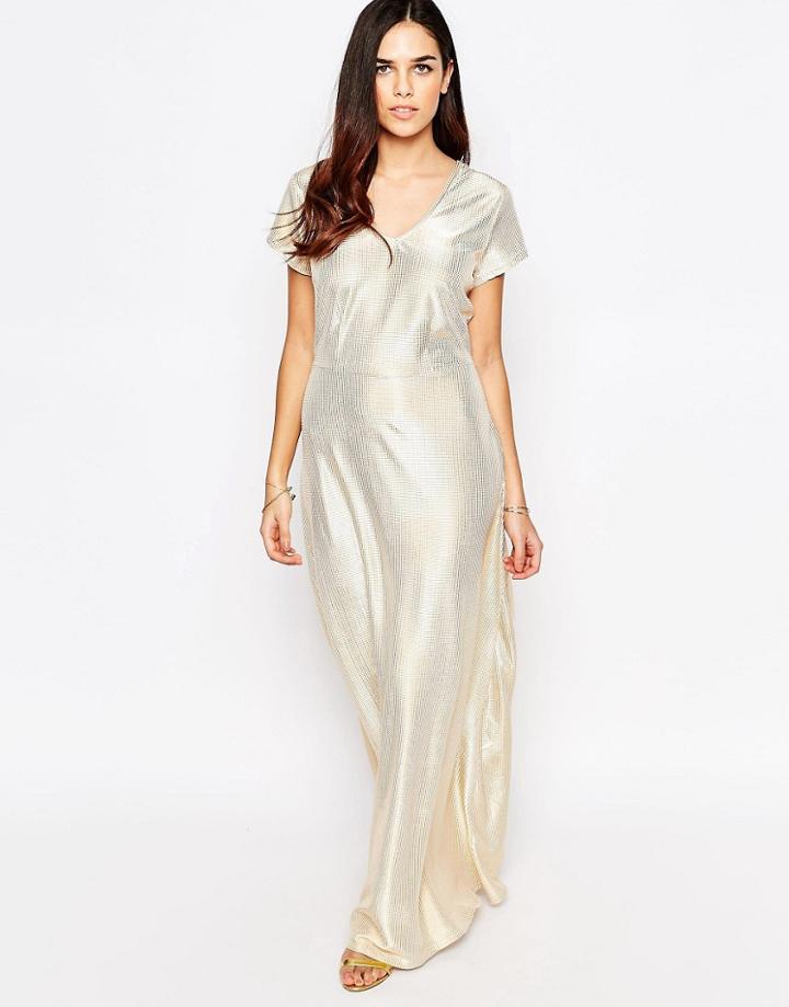Liquorish Metallic Shimmer Maxi Dress - Gold
