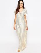 Liquorish Metallic Shimmer Maxi Dress - Gold