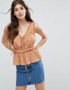 Asos Tank With Tie Side & Braid Detail - Beige