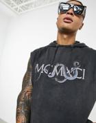 Asos Design Oversized Hooded Tank In Washed Black With Snake Print