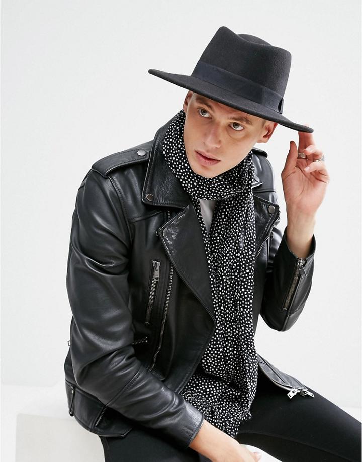 Asos Design Pork Pie Hat In Black With Diamond Crown - Black