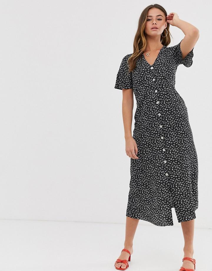 Miss Selfridge Midi Dress In Ditsy Floral - Black