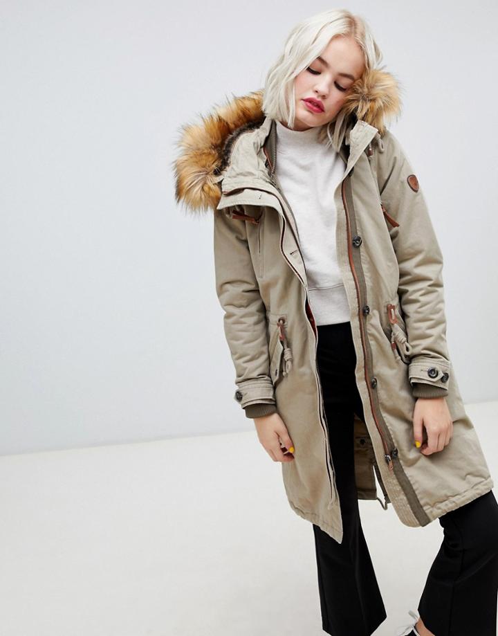 Only 3 - Way Wear Parka With Faux Fur Hood - Green
