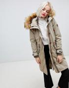 Only 3 - Way Wear Parka With Faux Fur Hood - Green