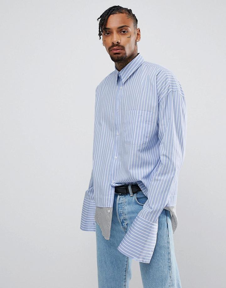 Granted Oversized Shirt In Blue Stripe - Blue