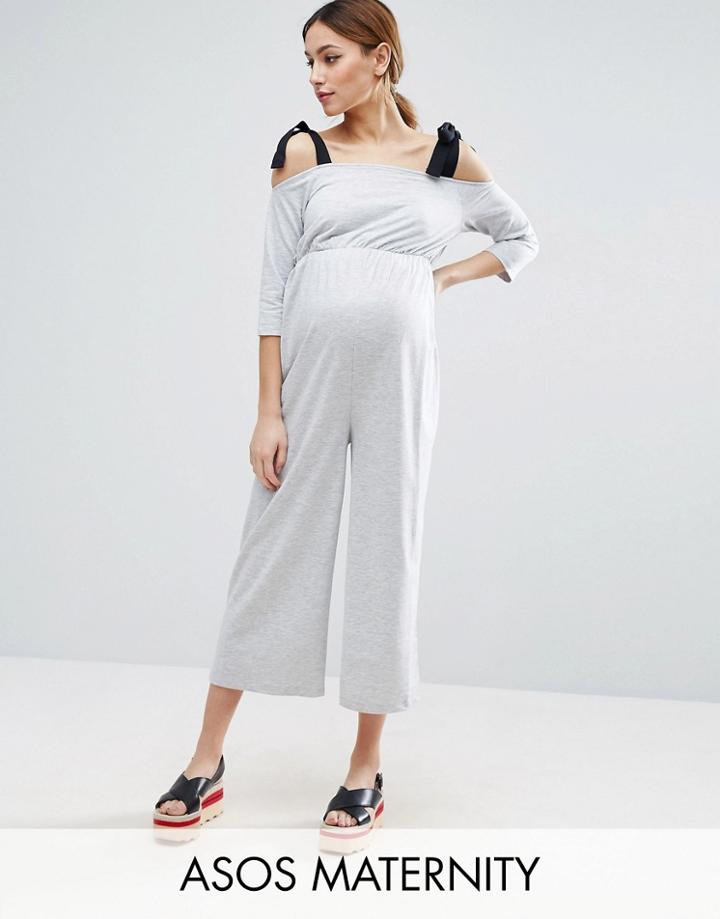 Asos Maternity Jersey Jumpsuit With Grossgrain Tie - Gray