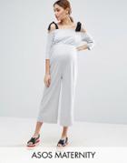 Asos Maternity Jersey Jumpsuit With Grossgrain Tie - Gray