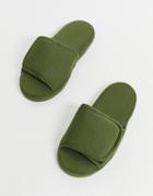 Asos Design Nico Sporty Slider Slippers In Khaki-green