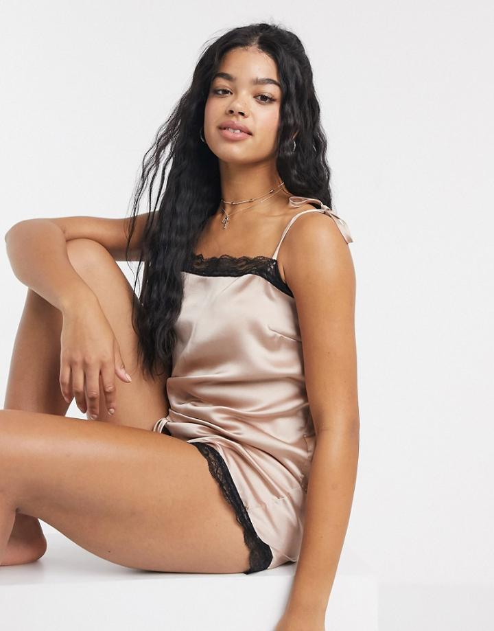Unique 21 Satin Lace Trim Camisole-brown