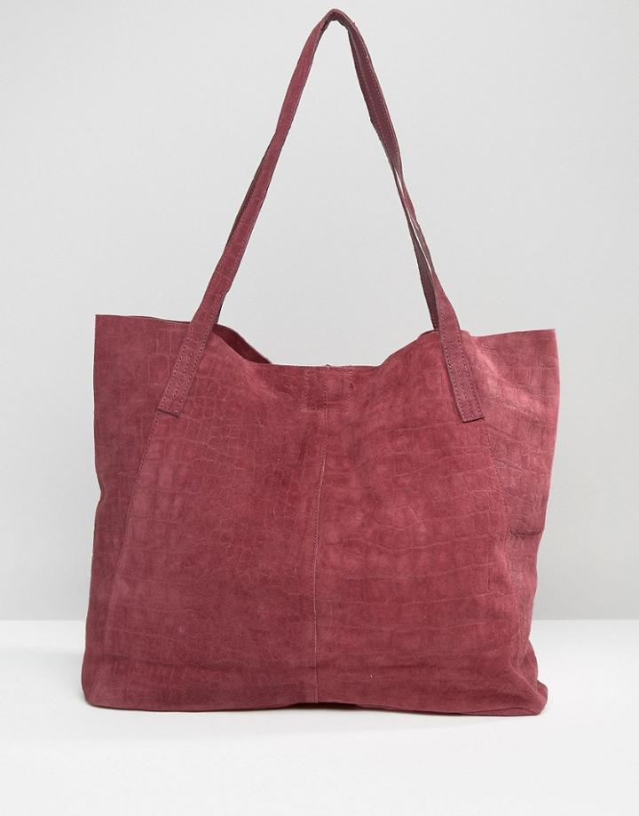 Asos Suede Embossed Croc Shopper Bag - Red