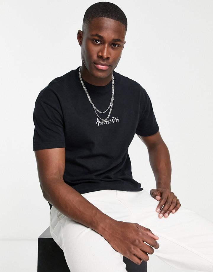 Abercrombie & Fitch Small Central Script Logo T-shirt In Black