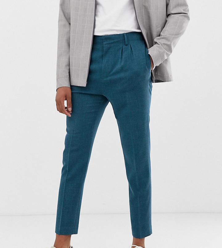 Asos Design Tall Tapered Crop Smart Pants In Teal Cross Hatch-green