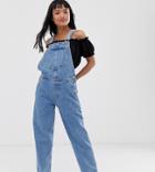 Asos Design Petite 'original' Denim Overalls In Midwash-blues