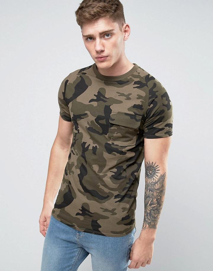 Liquor & Poker Camo T-shirt Pocket - Green