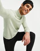 Asos Design Cotton Roll Neck Sweater In Pale Green