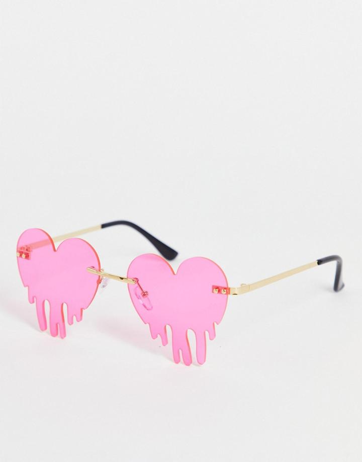 Public Desire Melting Heart Sunglasses In Neon Pink