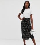 Fashion Union Tall Midi Skirt With Ruched Detail In Floral - Black