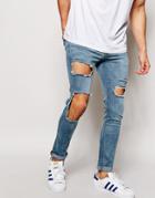 Asos Super Skinny Jeans With Open Rips - Light Blue