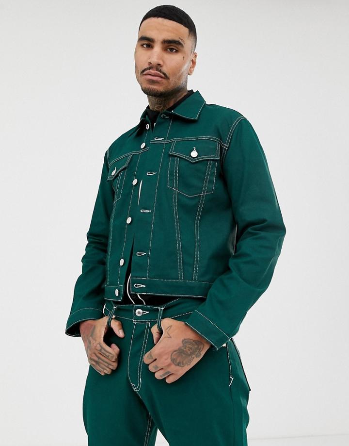 Kings Of Indigo Organic Contrast Stitching Denim Jacket - Green