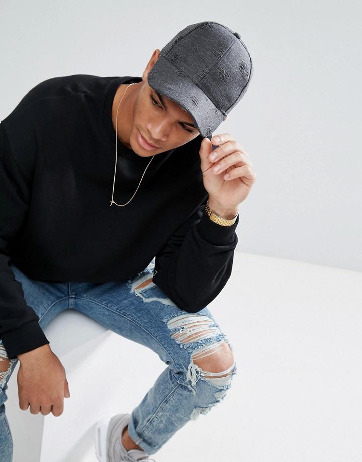 Asos Baseball Cap In Gray With Distressed Finish - Gray