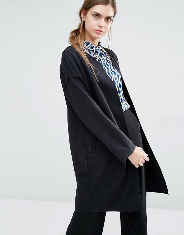 Suncoo Evie Throw On Cocoon Coat - Noir