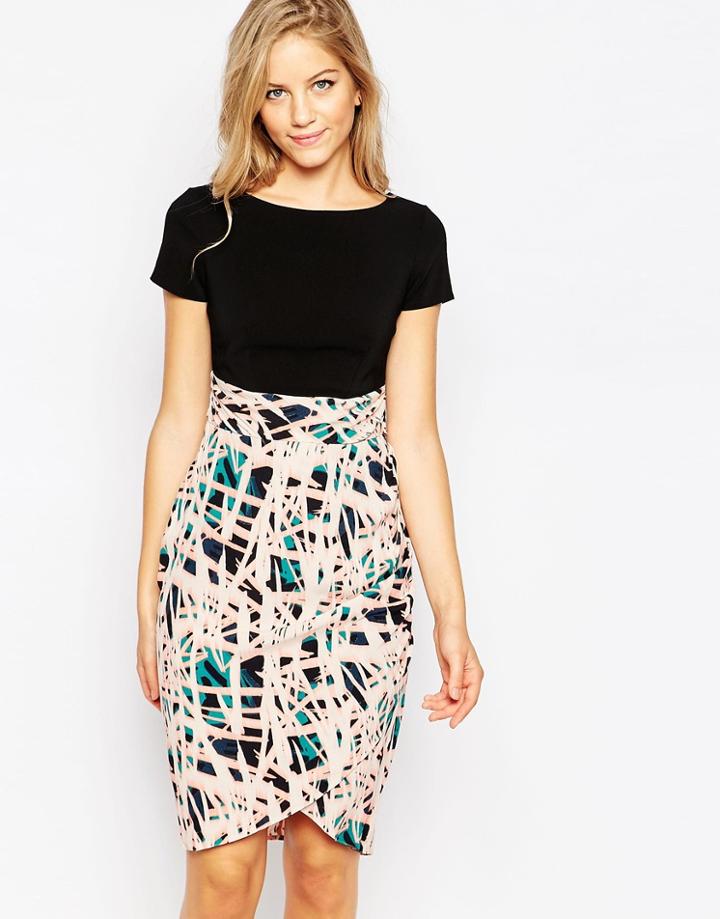 Closet Dress With Contrast Print Wrap Skirt