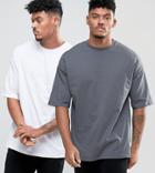 Asos 2 Pack Oversized T-shirt In White/gray Save - Multi