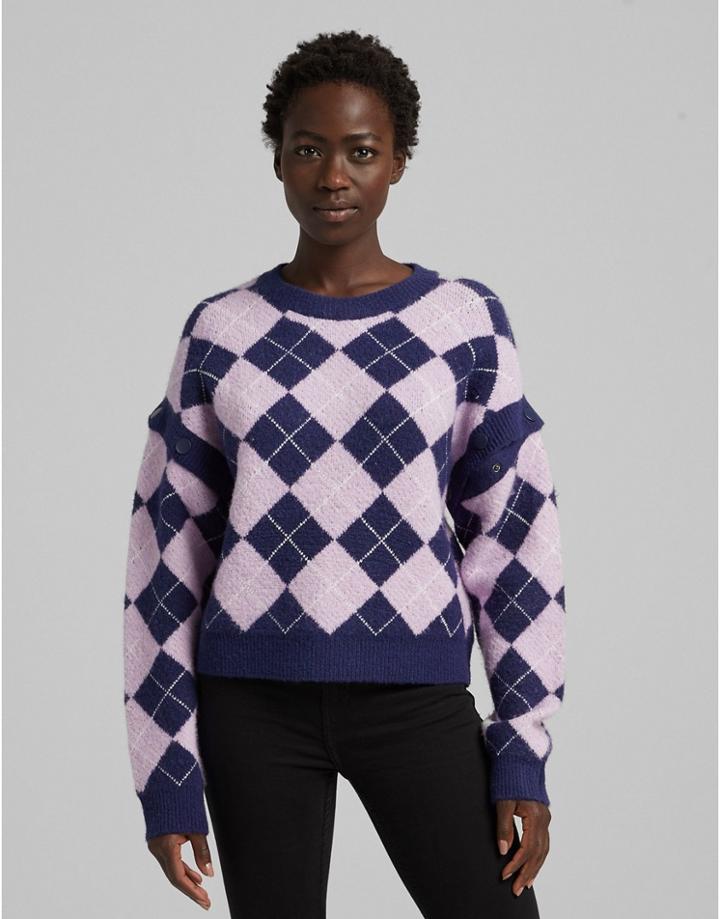 Bershka Check Sweater With Detachable Sleeves In Multi