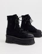 Demonia Grave Digger Toe Cap Flatform Boots In Black