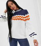 Wild Honey Relaxed High Neck Sweater With Zig Zag Intarsia - Cream