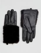 Asos Leather & Faux Fur Mix Gloves With Touch Screen - Black