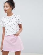 Asos Design Crop T-shirt In Polka Dot - White