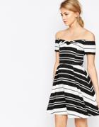 Oasis Textured Stripe Bardot Dress