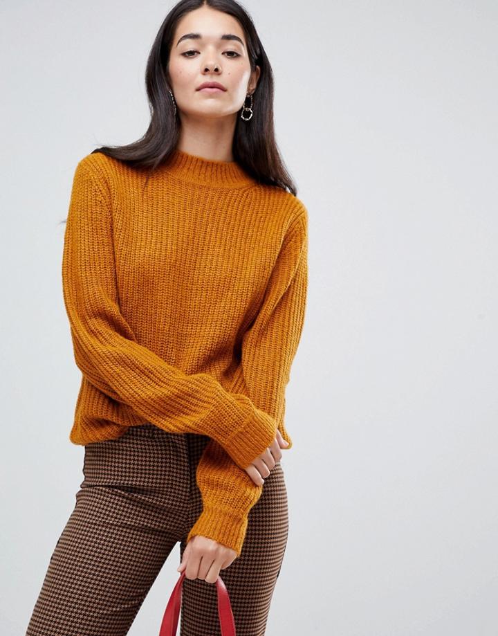 Vila High Neck Knit Sweater - Tan