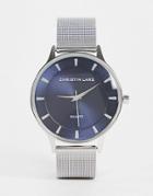 Christian Lars Men's Mesh Strap Watch In Silver With Navy Dial