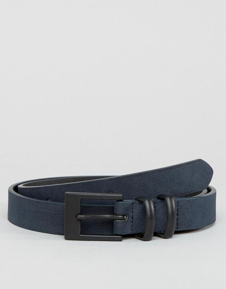 Asos Smart Skinny Belt With Double Keeper In Navy - Navy
