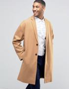Asos Wool Mix Overcoat With Drop Shoulder In Camel - Tan