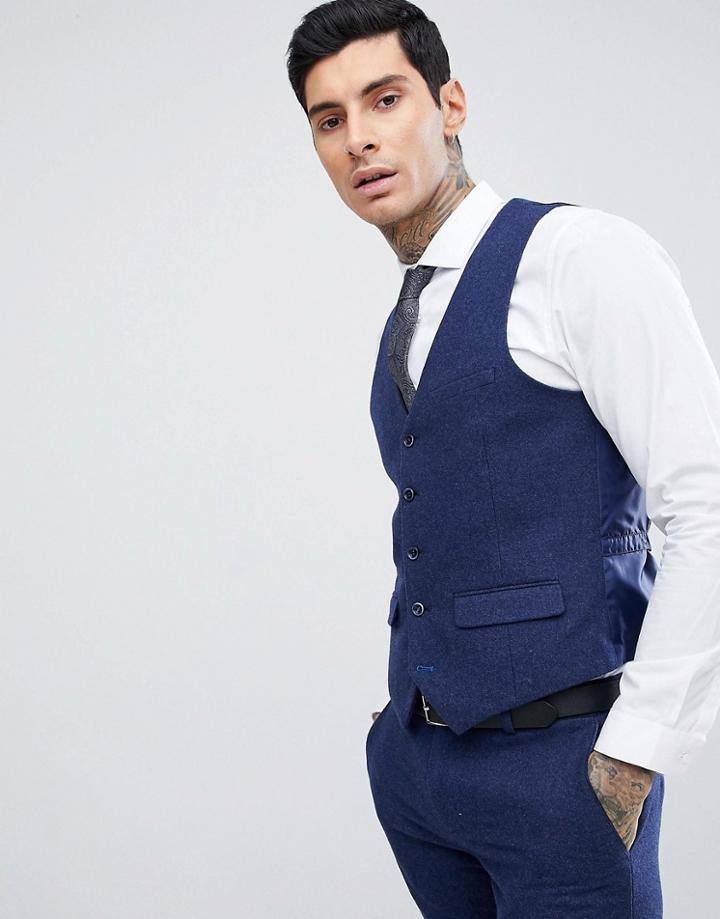 Harry Brown Blue Flannel Slim Fit Wool Blend Suit Vest - Blue