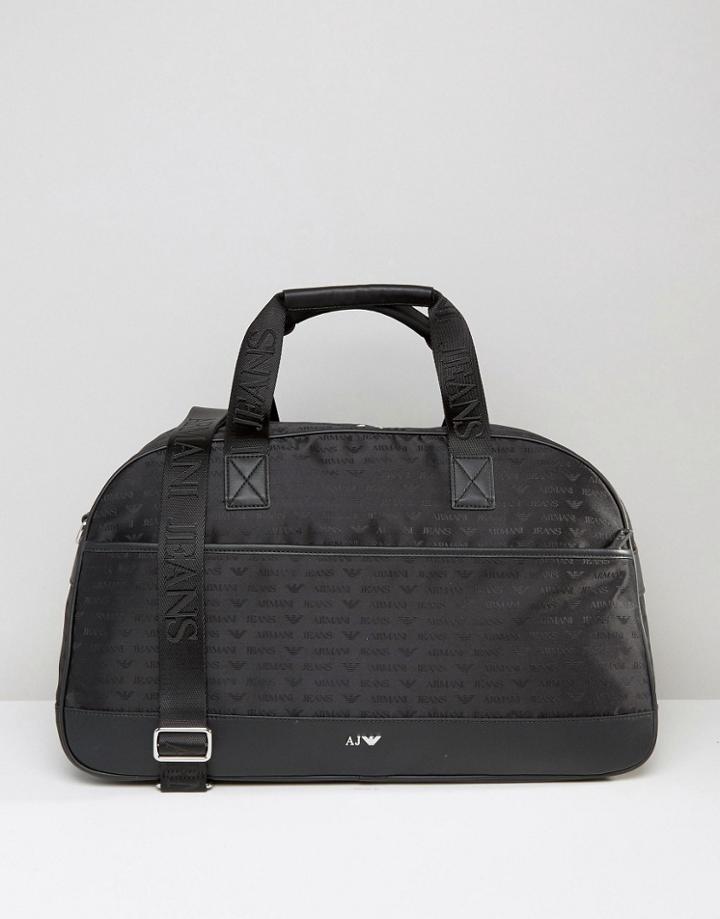 Armani Jeans All Over Logo Holdall - Black