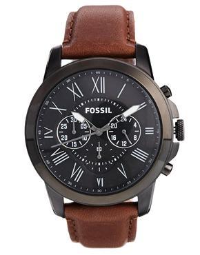 Fossil Grant Brown Leather Strap Chronograph Watch Fs4885 - Brown