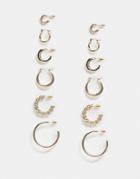 Asos Design Pack Of 6 Hoop Earrings In Mixed Sleek And Texture Designs In Gold Tone