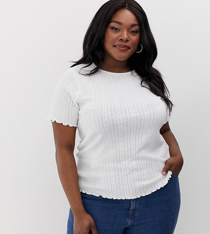 New Look Curve T-shirt With Frill Edge In White - Cream