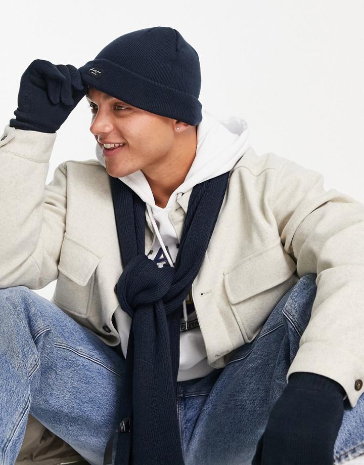 Jack & Jones Hat, Scarf & Gloves Set In Navy