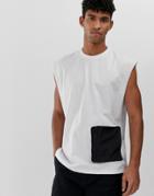 Asos Design Oversized Sleeveless T-shirt With Contrast Utility Pocket - White