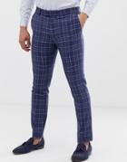River Island Suit Pants In Blue Check - Blue
