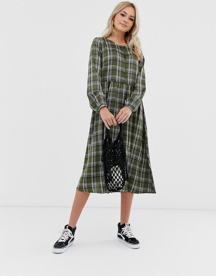 Pieces Check Smock Midi Dress-multi