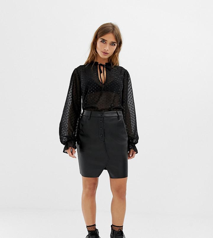 Collusion Petite Leather Look Mini Button Up Skirt - Black